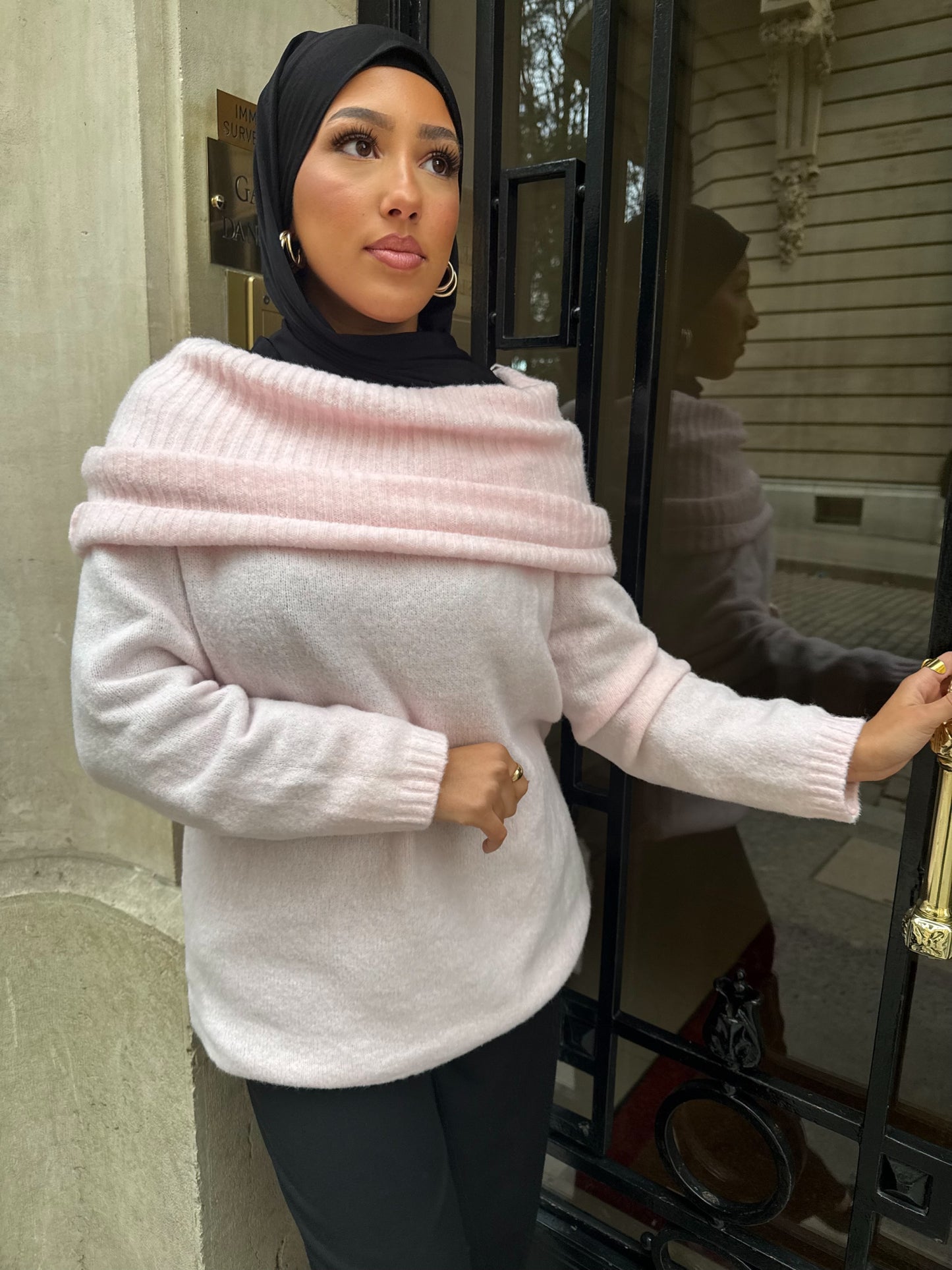Pull rose col bateau