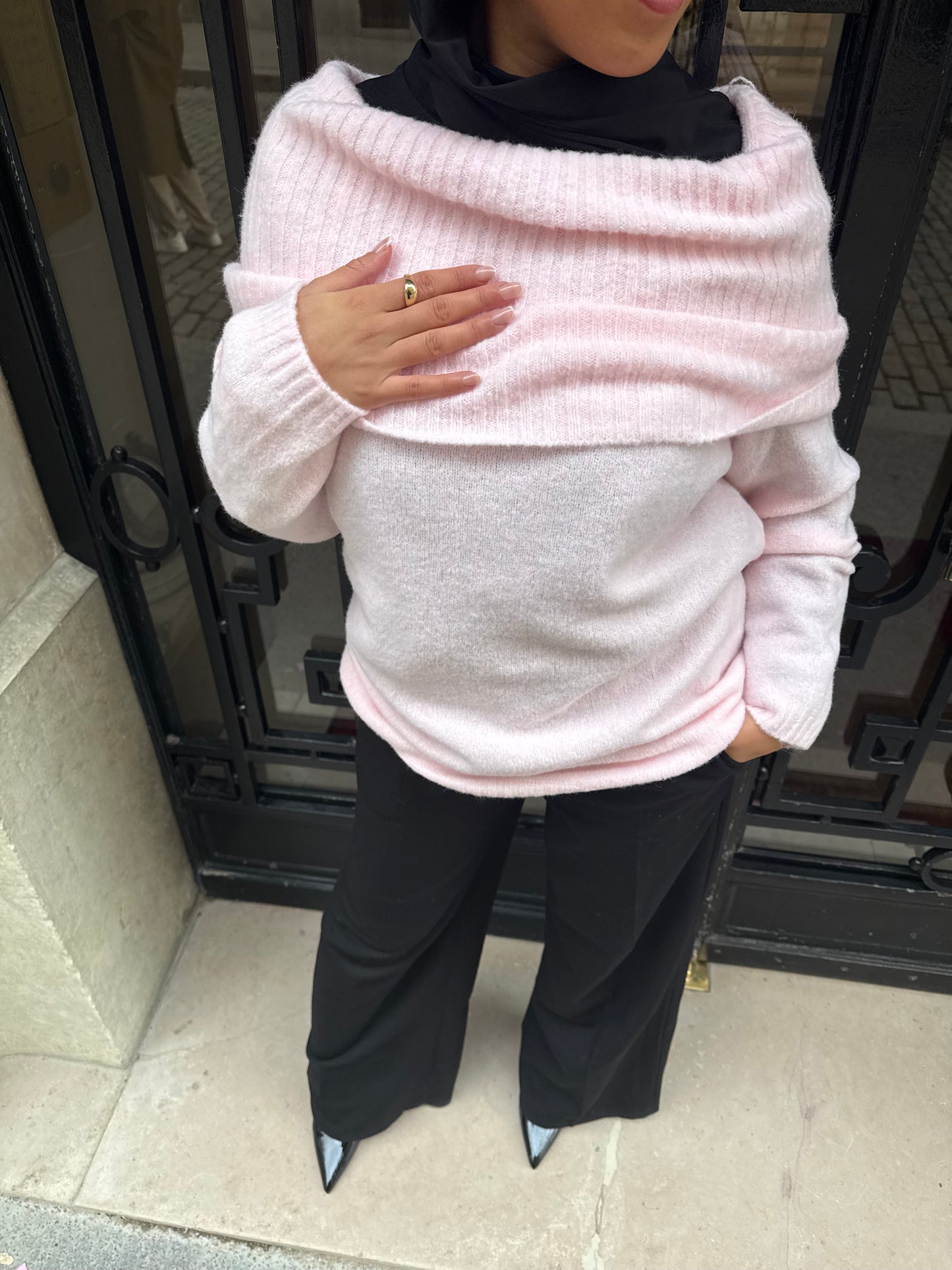 Pull rose col bateau