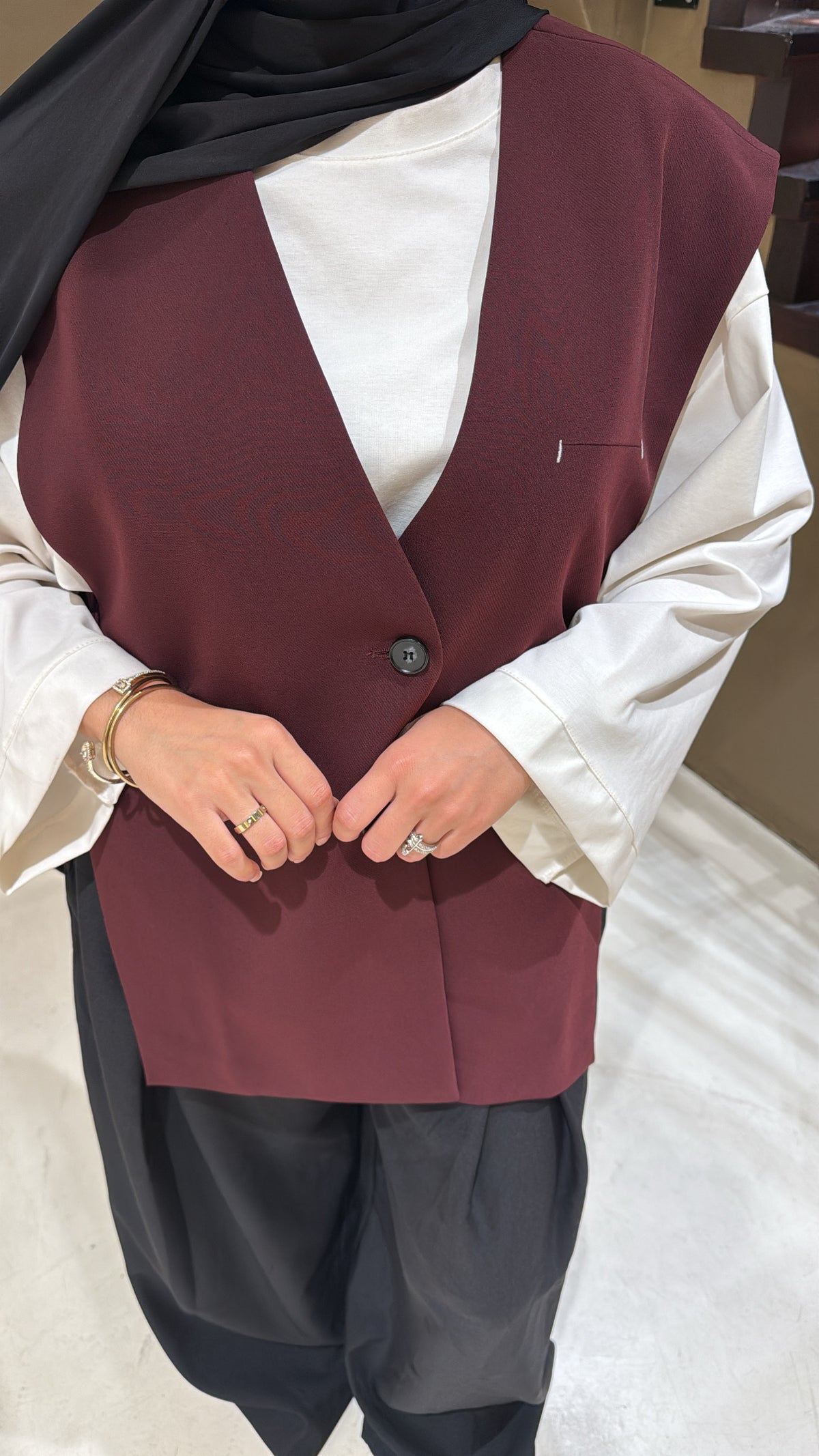 Blazer sans manche bordeaux en lin