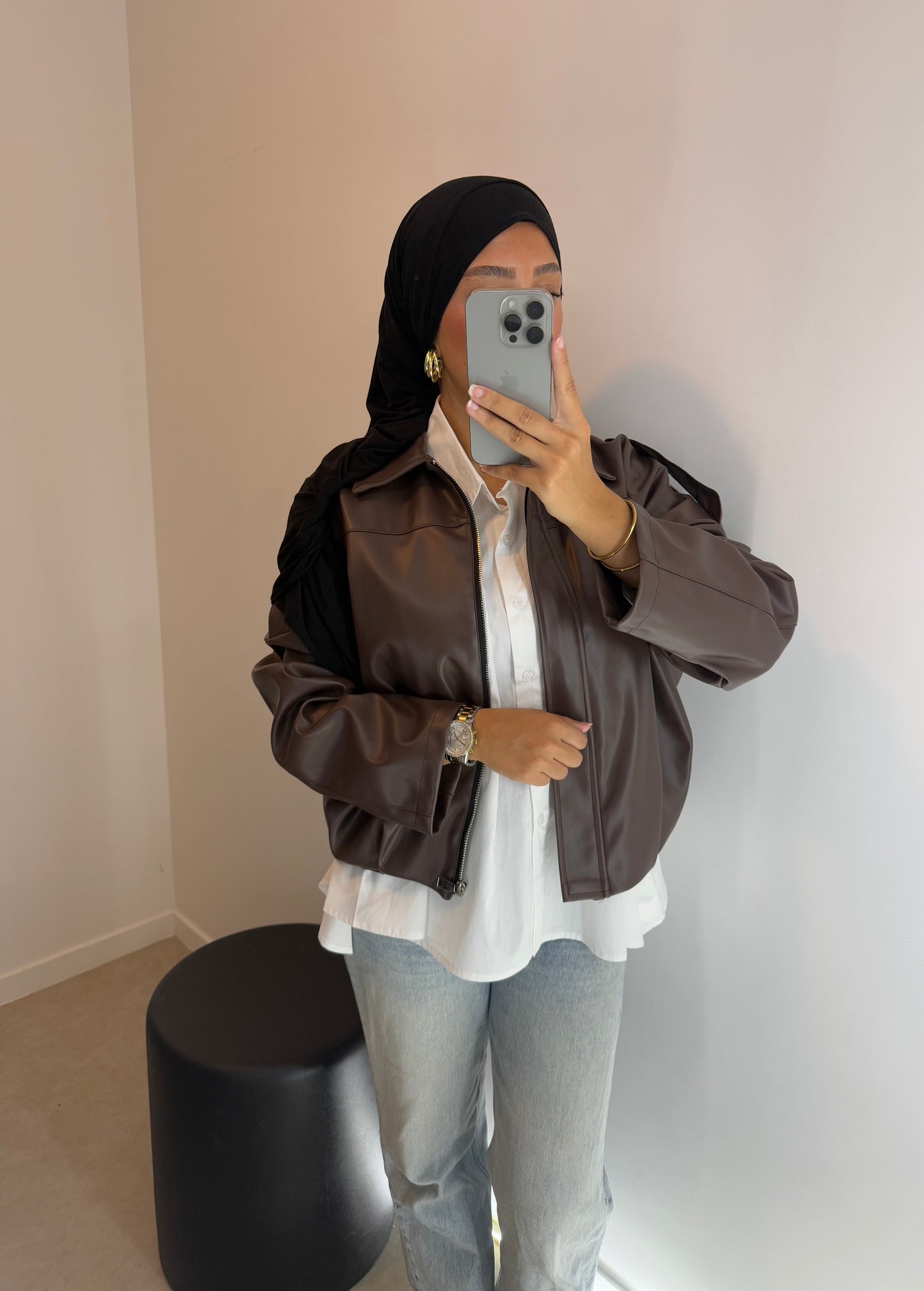 Veste en cuir marron