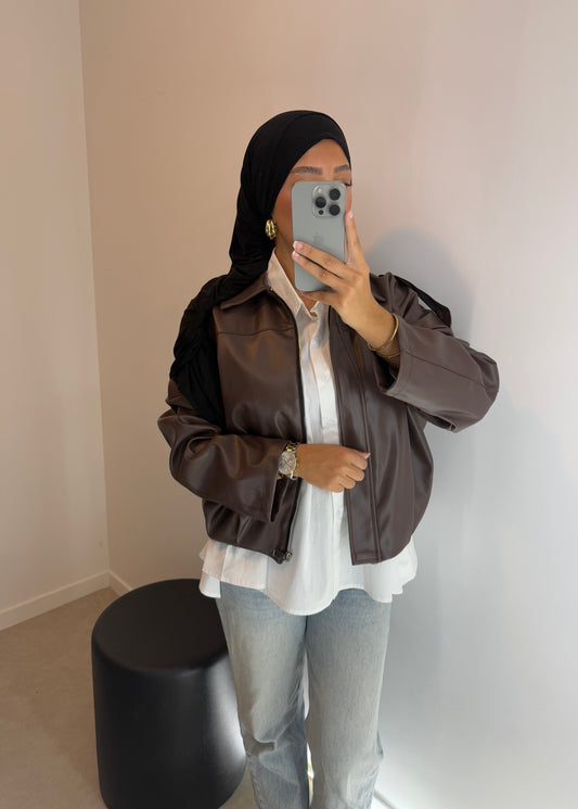 Veste en cuir marron