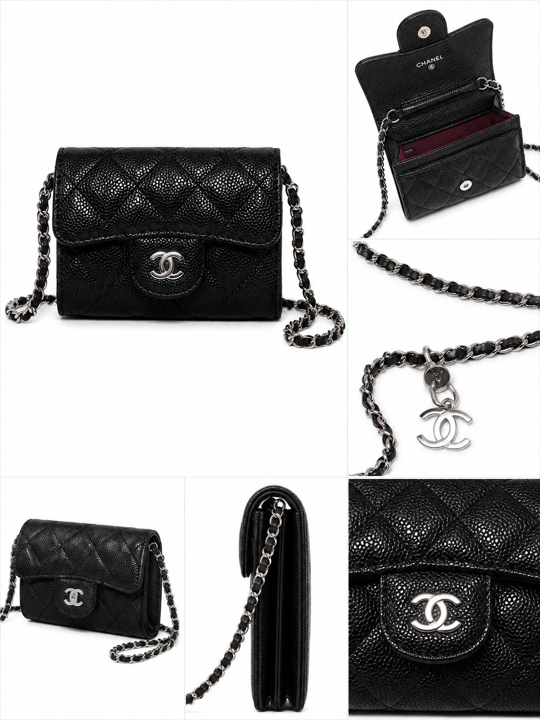 Mini sac cc noir détails argenté
