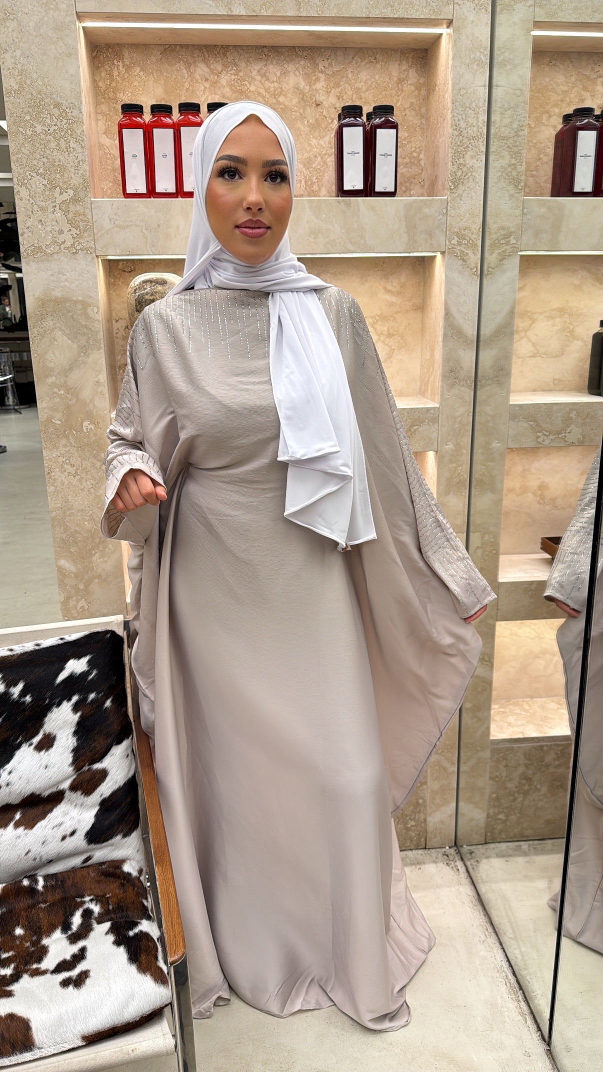 Abaya effet papillon crème
