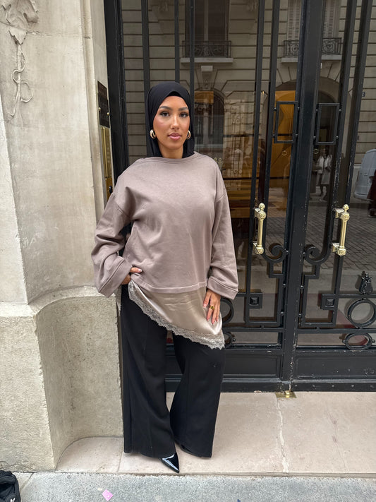 Pull nude bi-matière