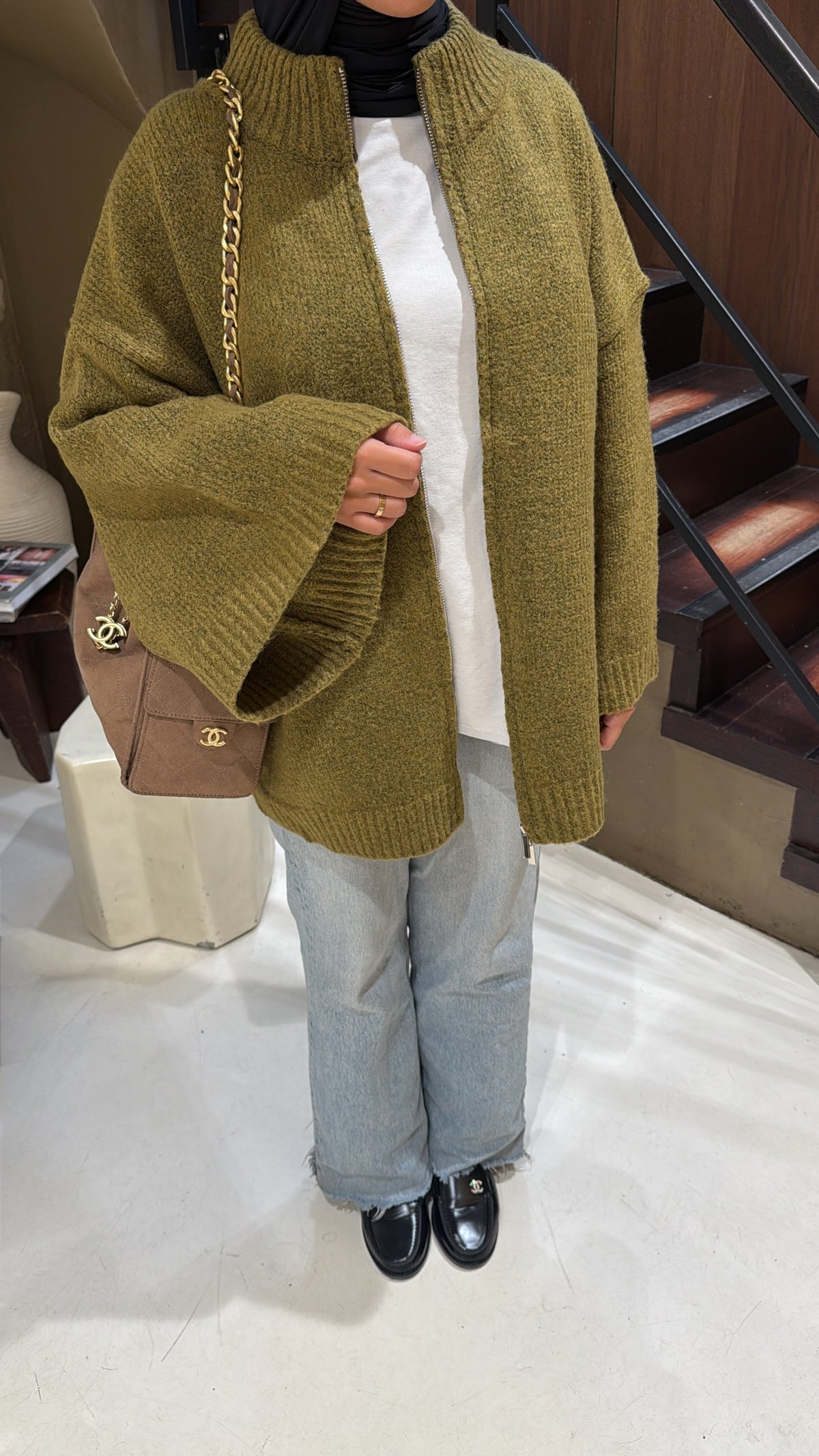 Gilet vert olive en laine
