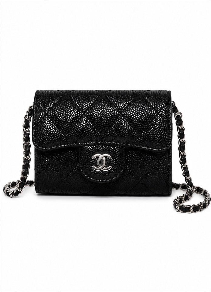 Mini sac cc noir détails argenté
