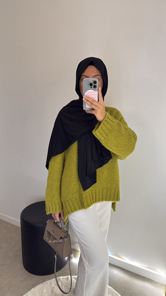 Pull oversize vert olive