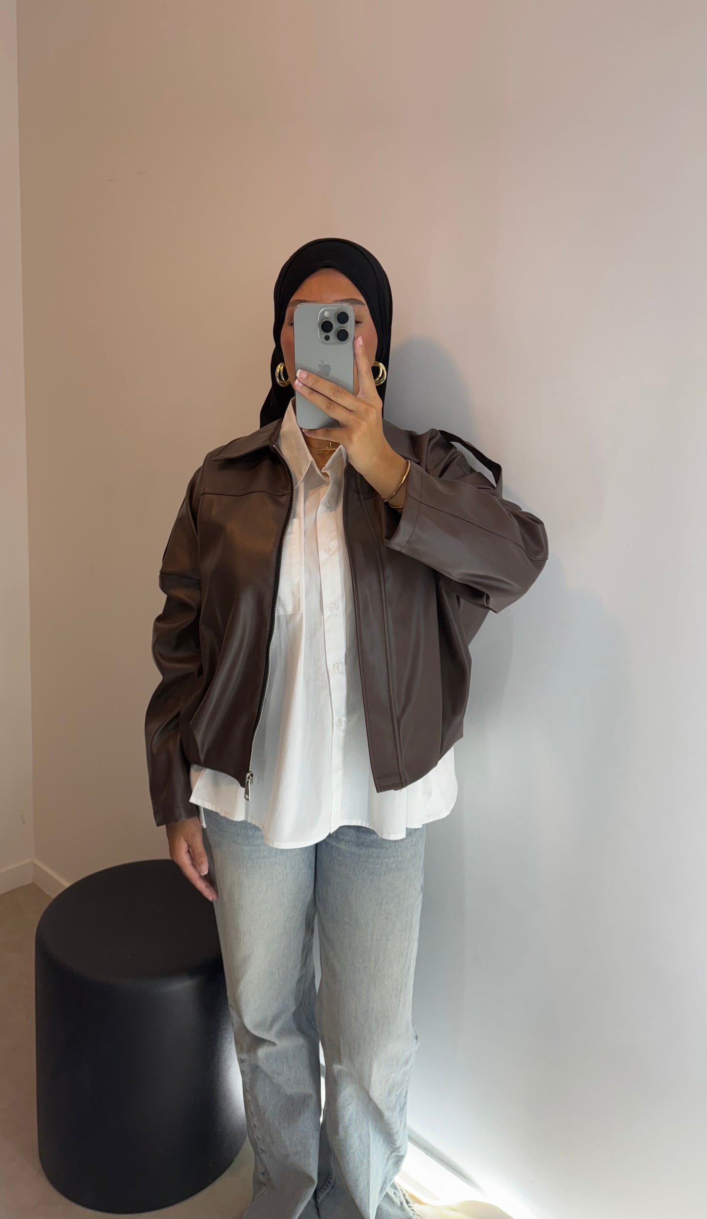 Veste en cuir marron