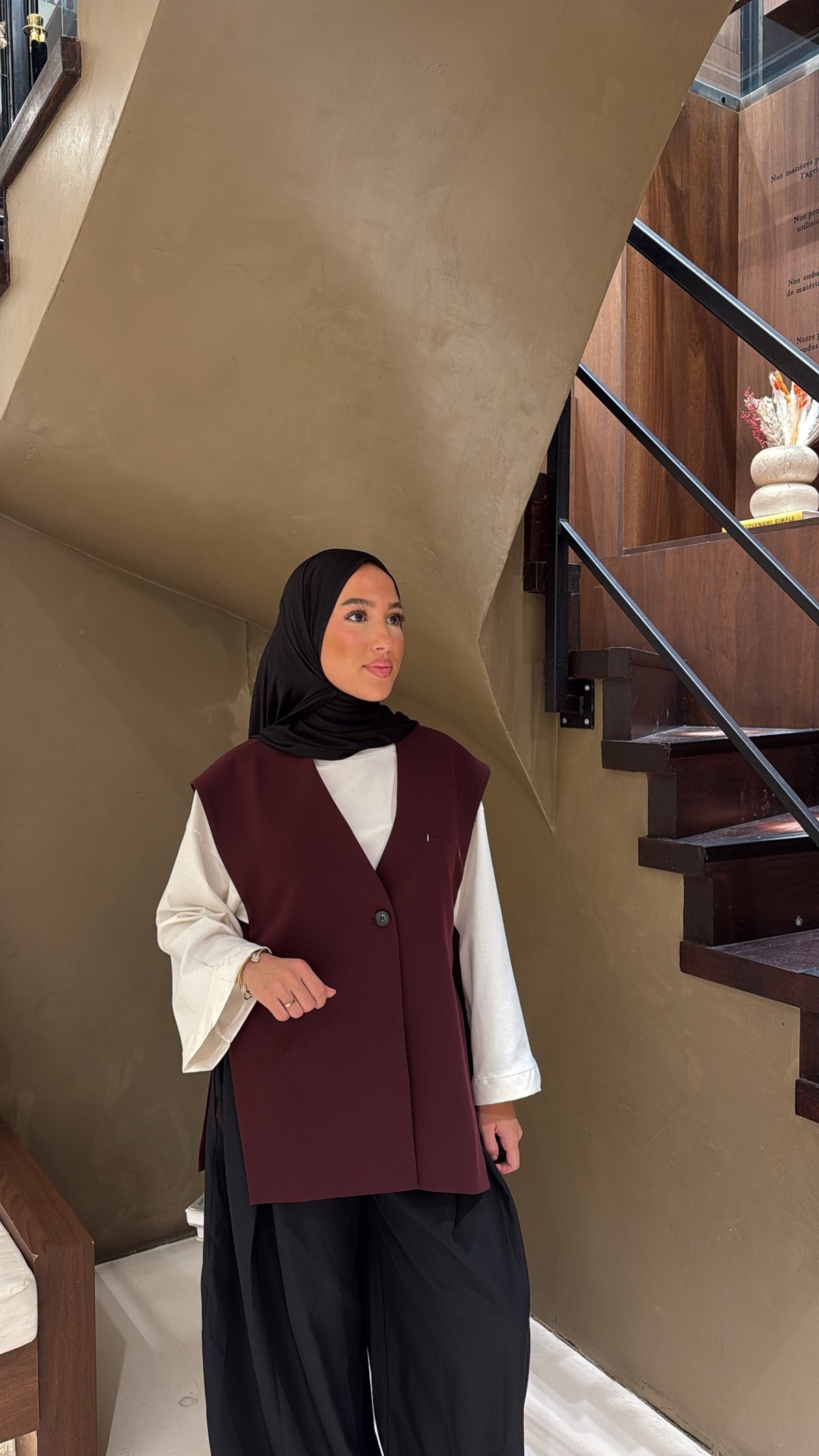 Blazer sans manche bordeaux en lin